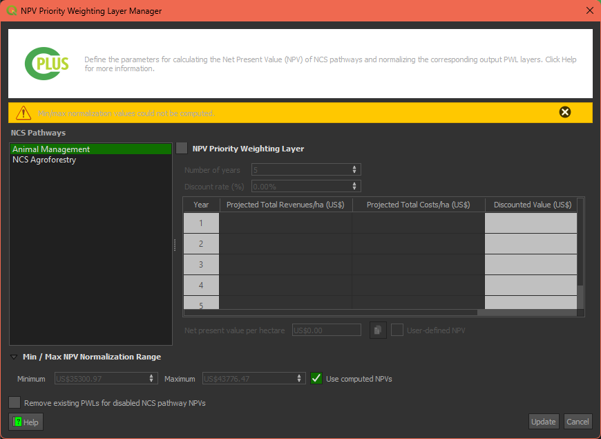 NPV dialog