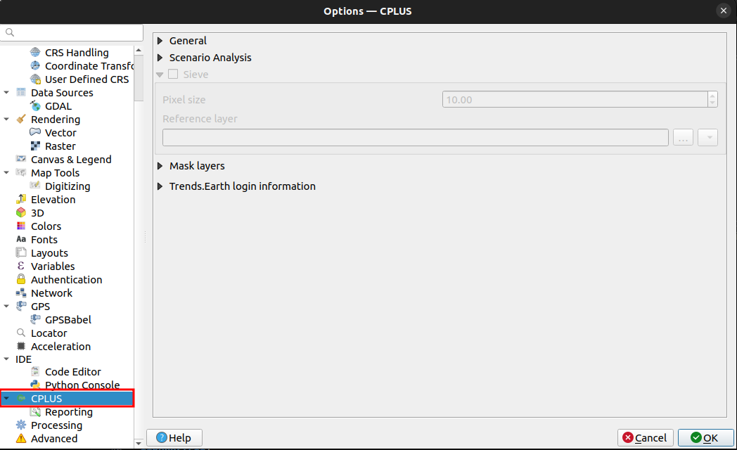 CPLUS setting options