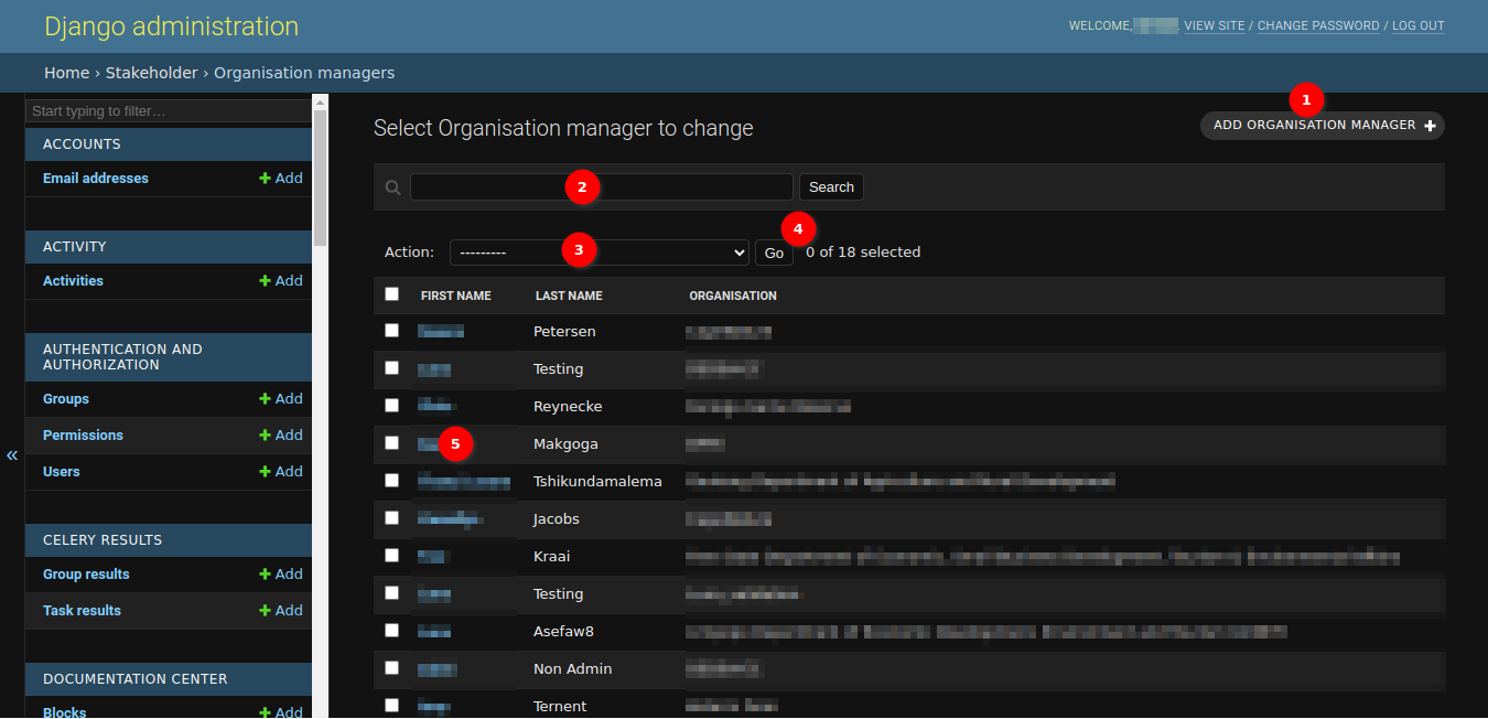 Organisation Manager Table