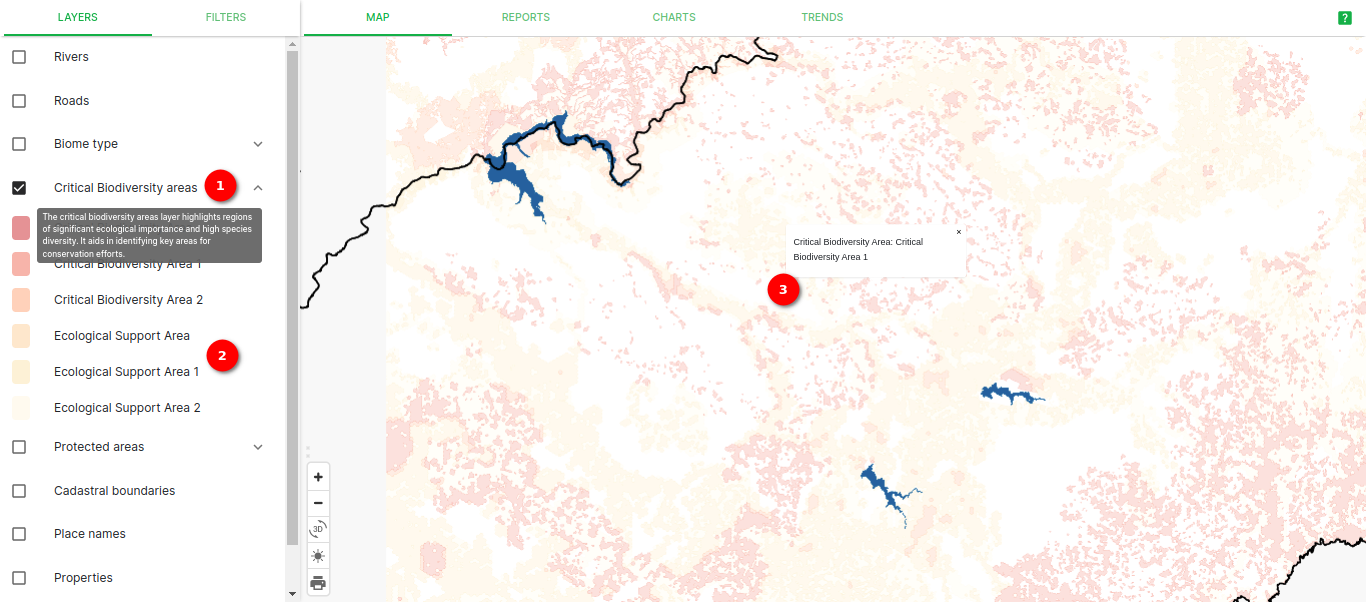 Critical Biodiversity Areas layer with map