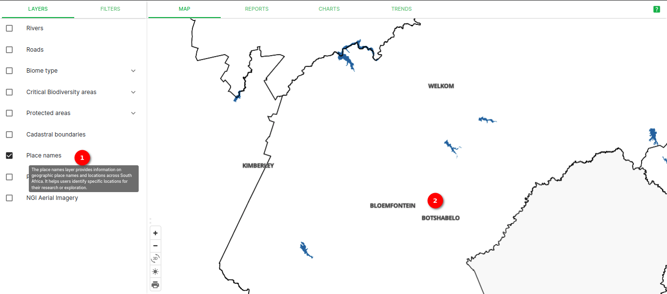 Place Names layer with map