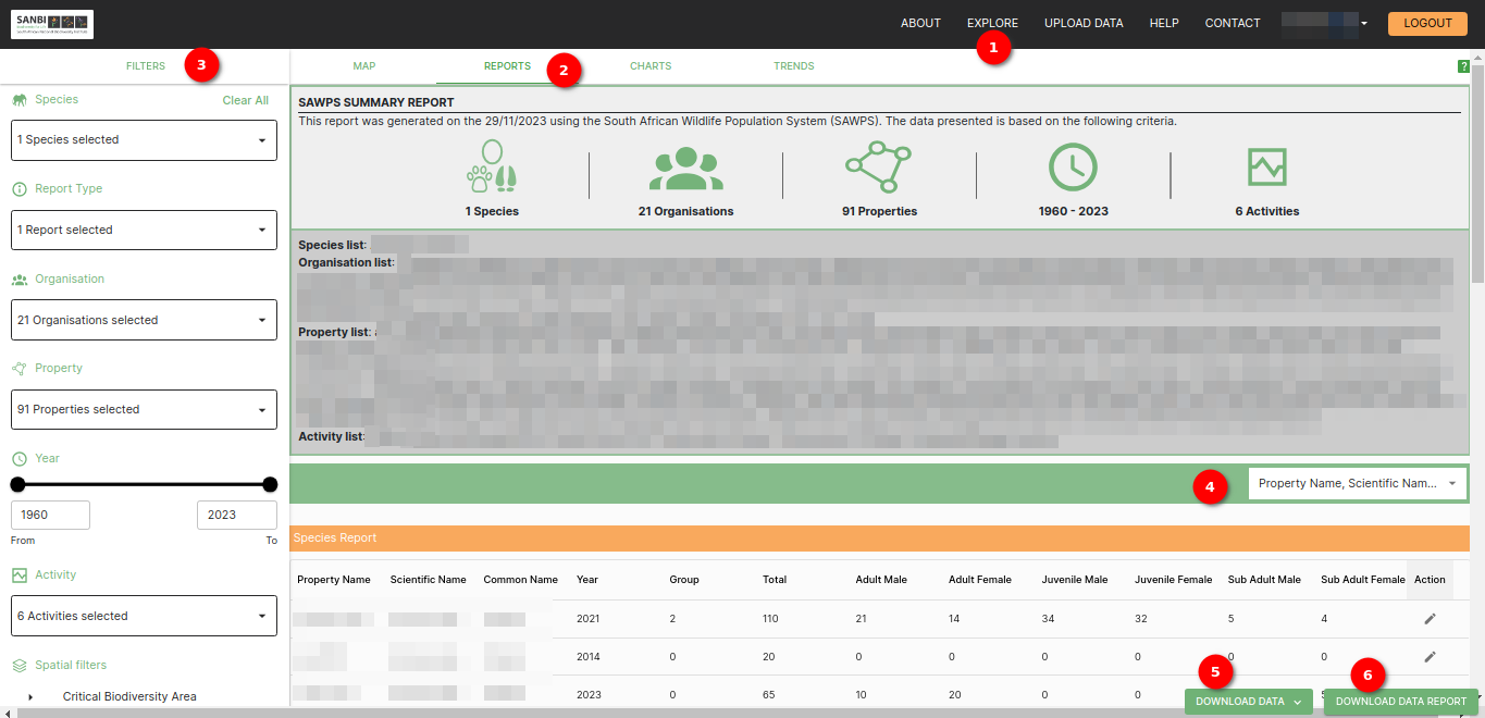 Reports table